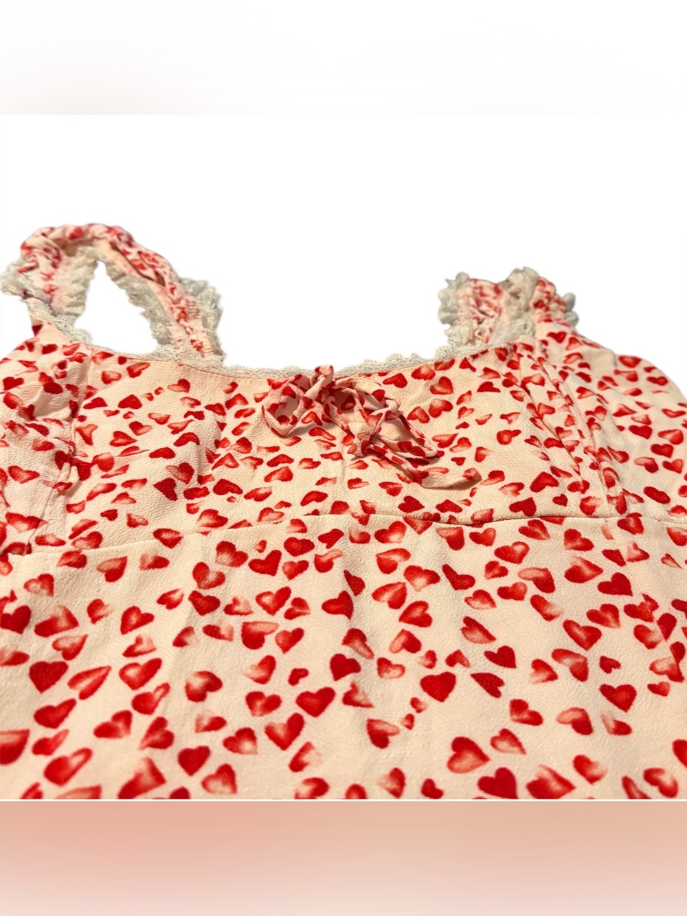 Fully Lined~Cream Dress w/ Red Hearts Very Elegant & Sexy ~Sleeveless w/ Ruffles - Picture 4 of 7